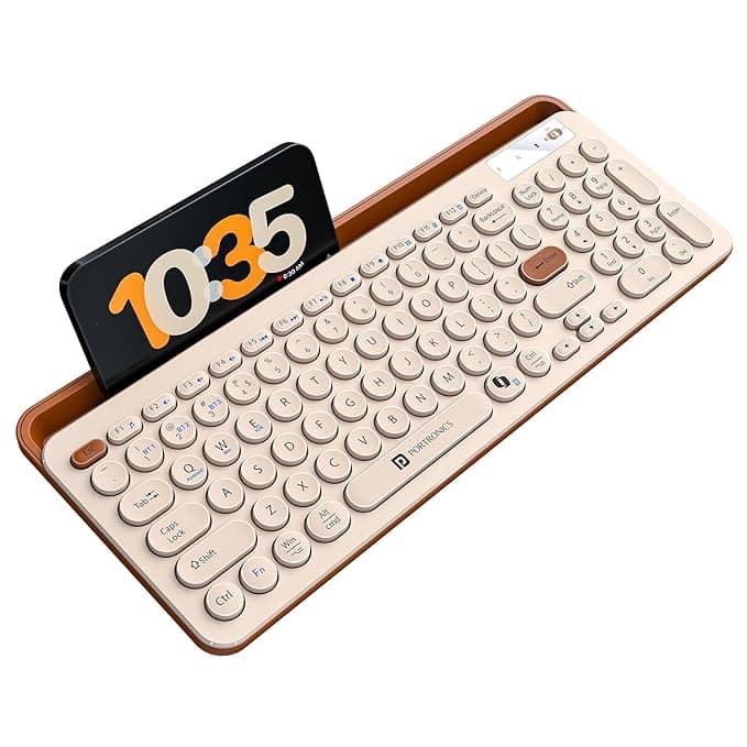 Portronics Bubble 3.0 wireless keyboard with round retro keys and built-in phone holder