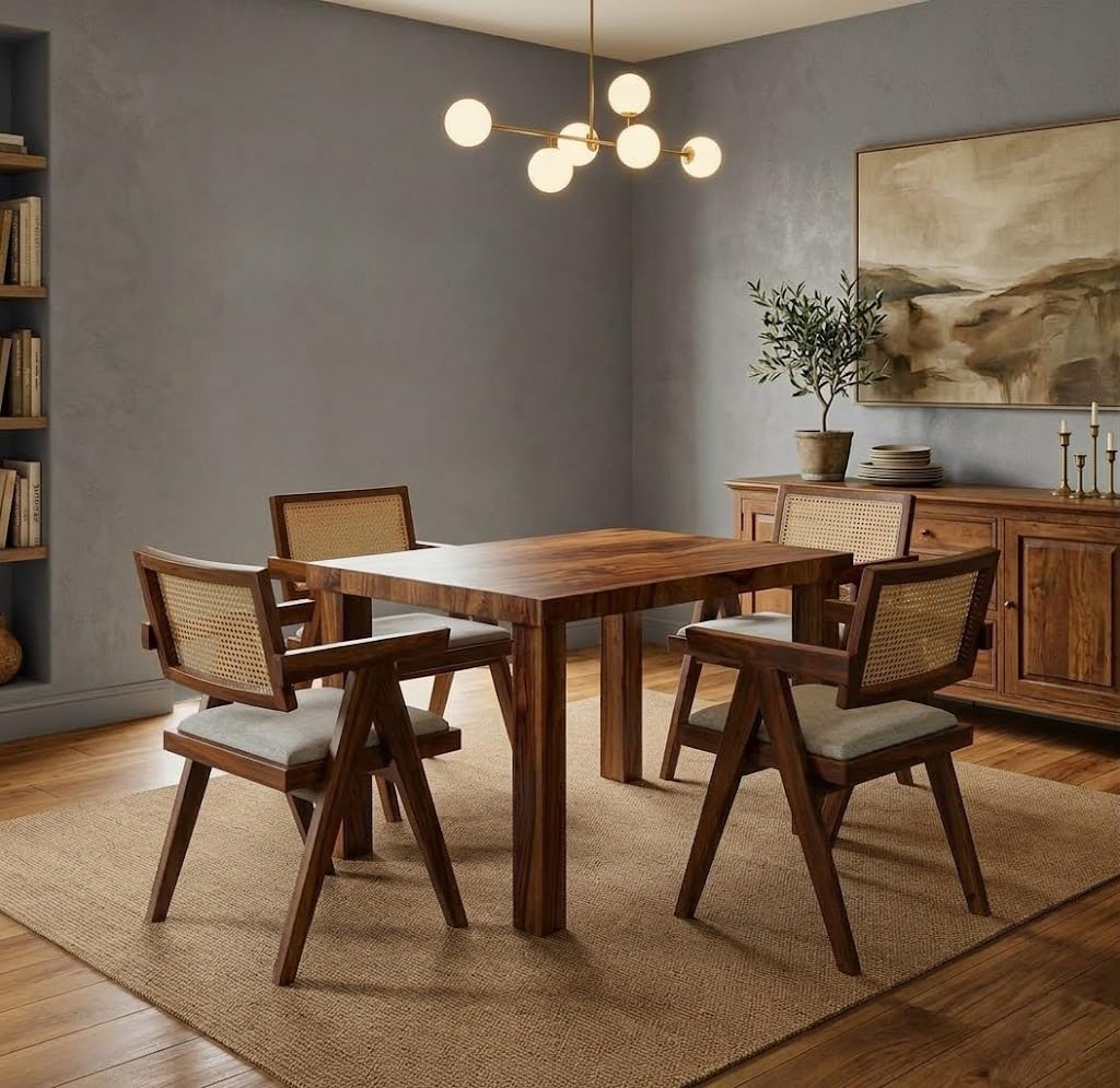 KUSUSM HANDICRAFTS Wood Four-Seater Dining Table