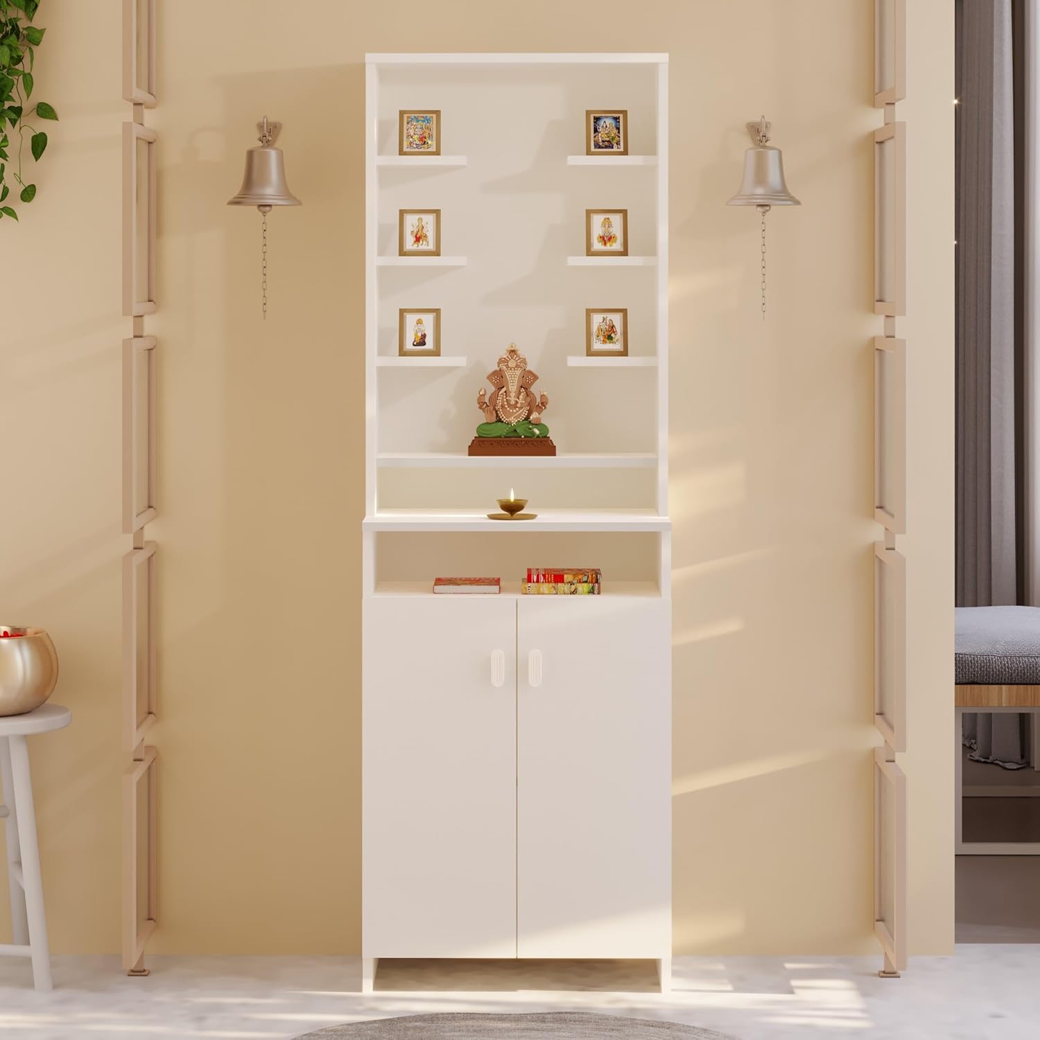 BLUEWUD Shubh Mandir Floor-Standing Pooja Unit with Storage Cabinet