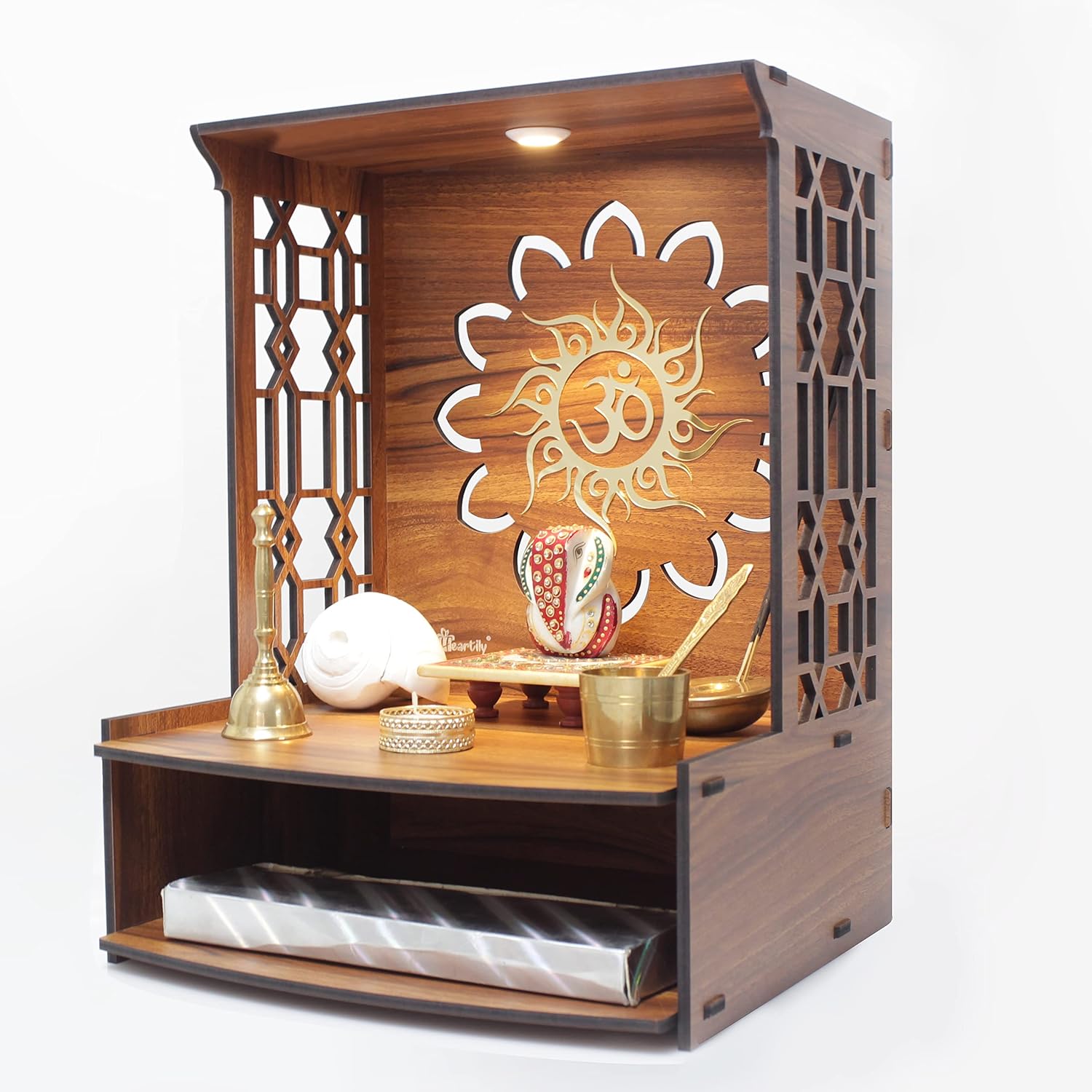 Mangal Wooden Pooja Stand with LED Spot Light