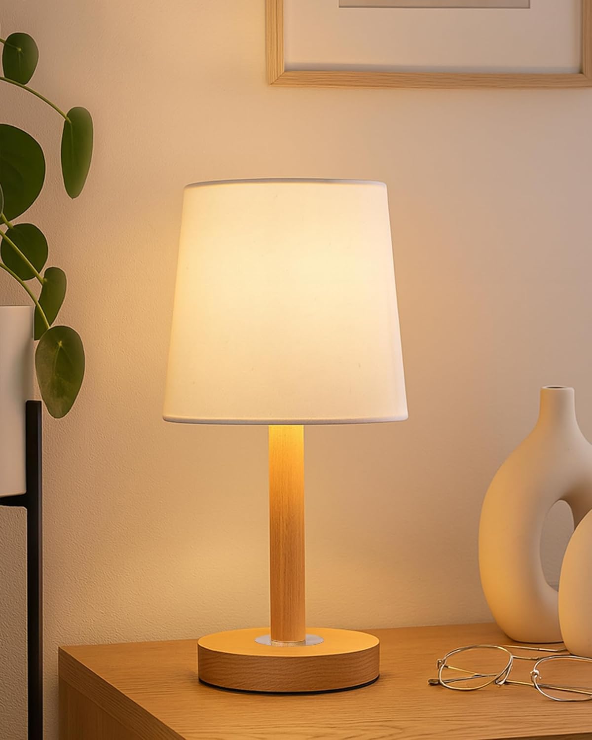 Homesake pinewood minimalist table lamp with fabric linen lampshade