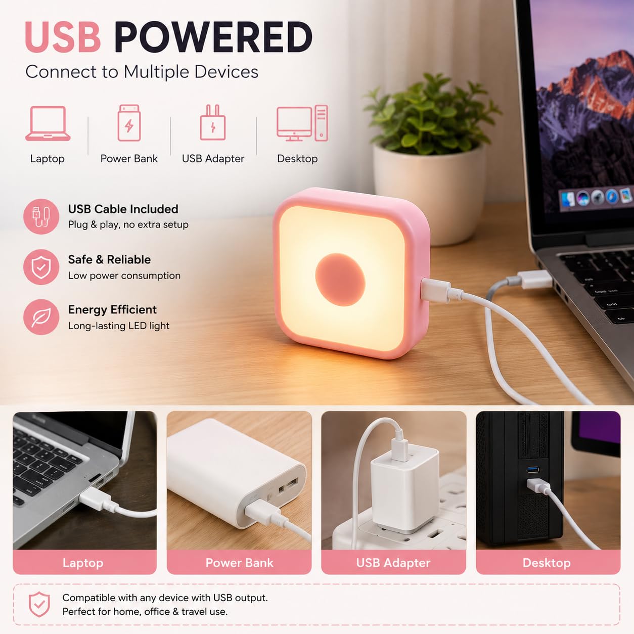 USB Touch Sensor LED Night Lamp (3-Level Touch Dimming)